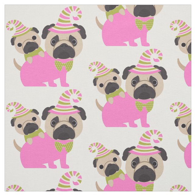 Tecido Pugs - Rosa e Verde (Modelo)