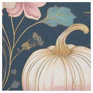 Tecido Pumpkin Floral Pastel no Azul Escuro