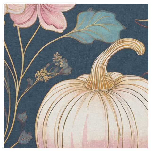 Tecido Pumpkin Floral Pastel no Azul Escuro (Detalhe)