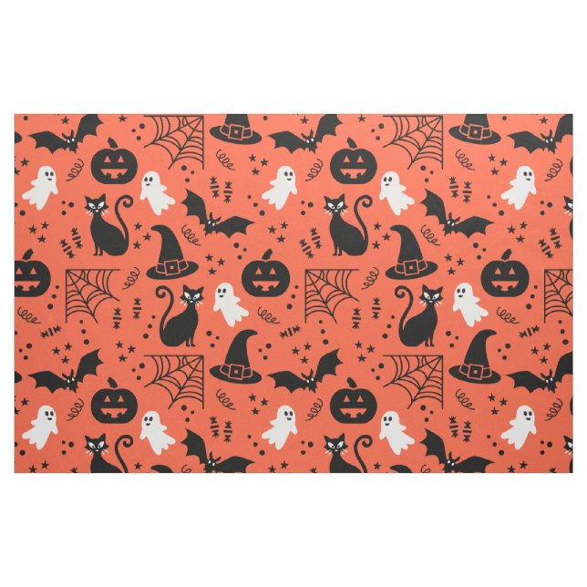 Tecido Pumpkin Laranja Bonito Pumpkin Fantasma Padrão do  (Fat Quarter)