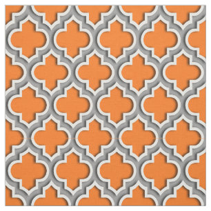 Tecido Pumpkin Laranja, Cinza Escura Quatrefoil Marroquin