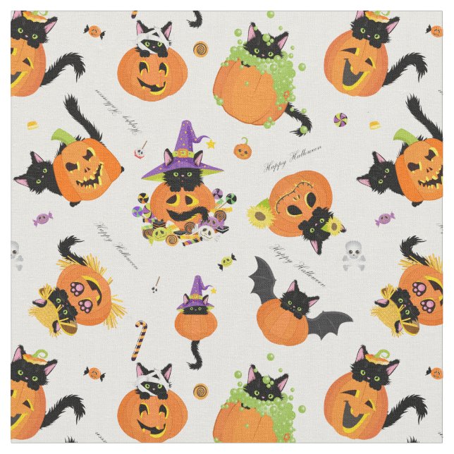 Tecido Pumpkin Preto de Gato de Halloween (Detalhe)