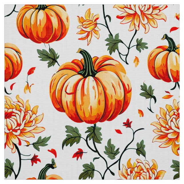 Tecido Pumpkins com queda festiva e crisântemos (Modelo)