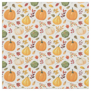 Tecido Pumpkins de Colheita e Padrão de Folhas de outono