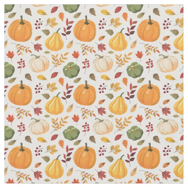 Tecido Pumpkins de Colheita e Padrão de Folhas de outono (Detalhe)