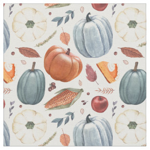 Tecido Pumpkins de queda e padrão de folhas de outono