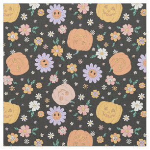 Tecido Pumpkins e Flores do Halloween Retro