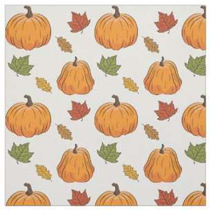 Tecido Pumpkins Laranja E Padrão De Folhas De Outono