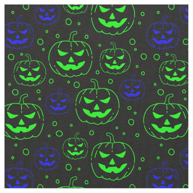 Tecido Pumpkins verde e azul em preto (Detalhe)