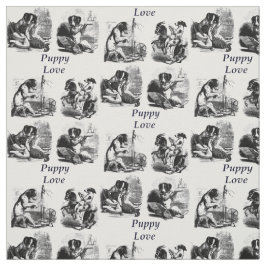 Tecido Puppy love Dogs Pets Vintage Art