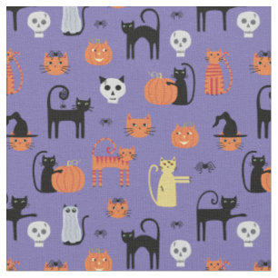Tecido Púrpura de Gato de Halloween Spooky