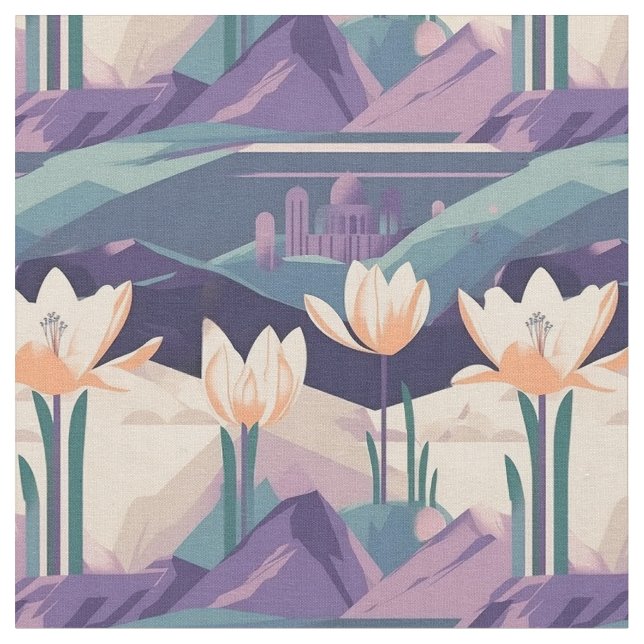 Tecido Púrpura Vintage Crocus Geométrico Design (Detalhe)