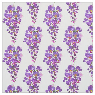 Tecido Púrpura Wisteria Floral Watercolor Padrão