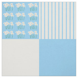 Tecido Quadrados de colcha-margarida azuis e brancos