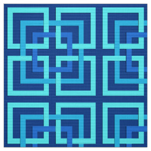 Tecido Quadrados Geométricos Modernos, Cobalto e Azul-Céu