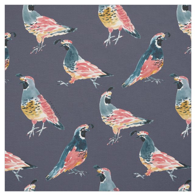 Tecido QUAIL O'CLOCK California Quails Midnight Blue (Modelo)