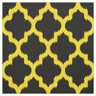 Tecido Quatrefoil Amarelo Ikat Fundo Preto Personalizado