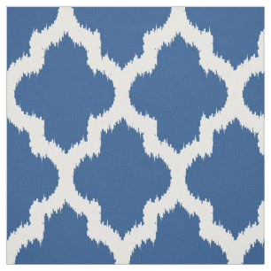 Tecido Quatrefoil Branco Ikat e Fundo Azul Personalizado 