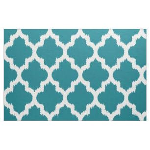 Tecido Quatrefoil Branco Ikat Turquoise Personalizada Fun