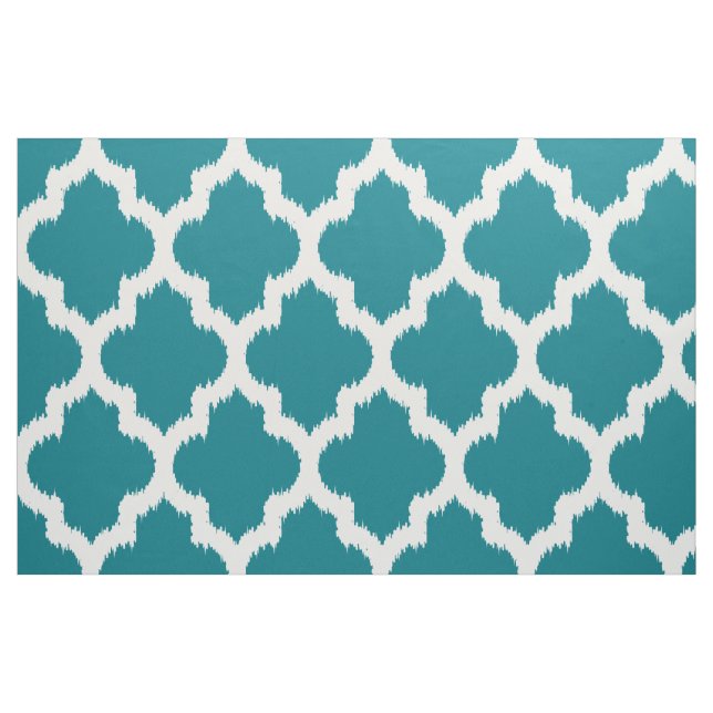 Tecido Quatrefoil Branco Ikat Turquoise Personalizada Fun (Fat Quarter)