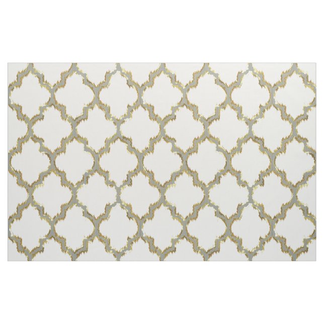 Tecido Quatrefoil Com Glitter Dourado Falsa Ikat White Ba (Fat Quarter)