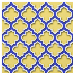Tecido Quatrefoil marroquino, cor azul, abacaxi #5DS