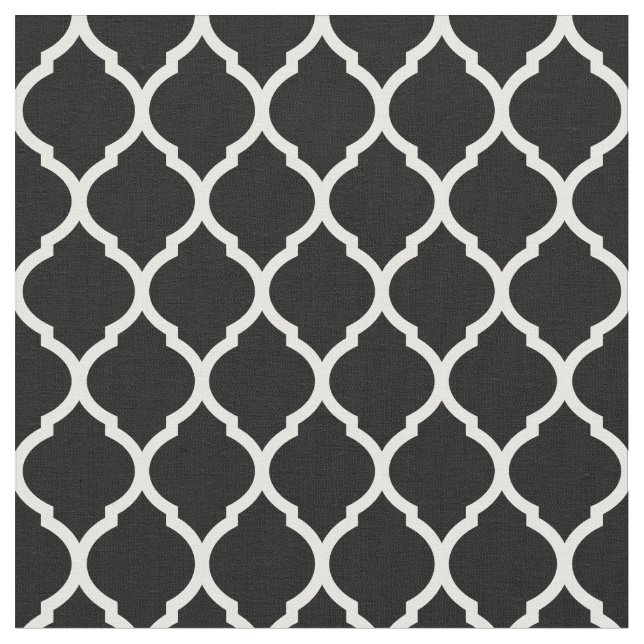Tecido Quatrefoil marroquino preto e branco (Detalhe)