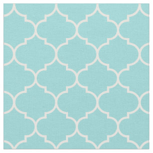 Tecido Quatrefoil marroquino Shell Aqua & White