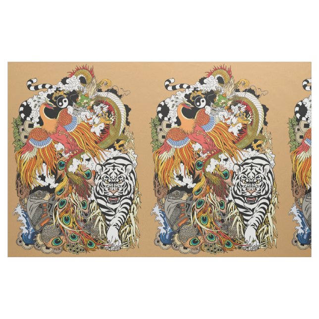 Tecido quatro animais celestes (Fat Quarter)