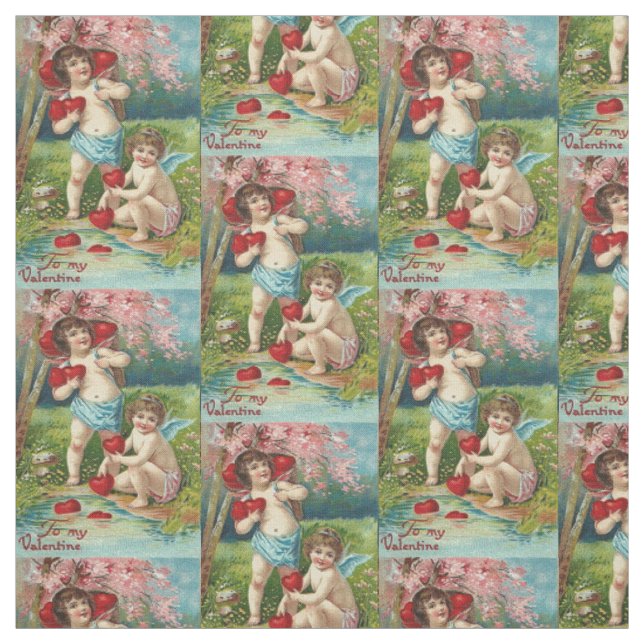 Tecido Querubim Cupido Colhendo Árvore do Coração (Modelo)