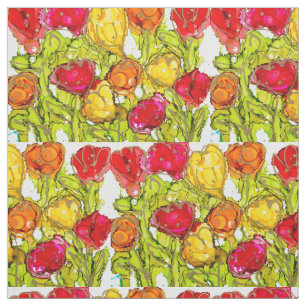 Tecido Quilt Lovitude "Tulipas laranja e amarela"