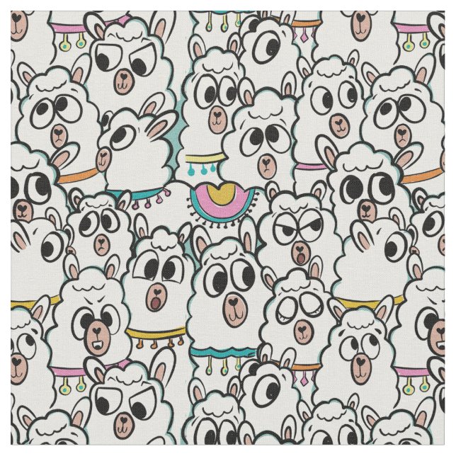 Tecido Quirky Cartoon Llama Herd Doodle (Detalhe)