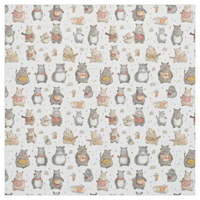 Tecido Quirky Quarters: Whimsy Hippo (Modelo)