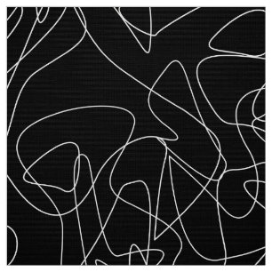 Tecido Rabiscos abstratos brancos em fundo preto escuro