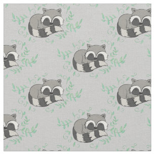Tecido Raccoon Watercolor Baby Room Decor Woodland Animal