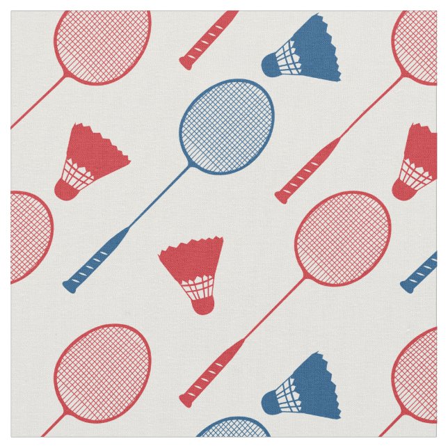 Tecido Rackers de badminton vermelho e azul em branco (Detalhe)