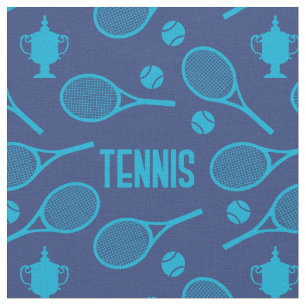 Tecido Rackets tênis azuis no marinho - personalizáveis