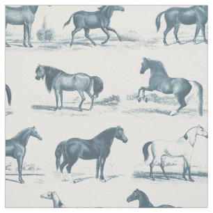 Tecido Rações de Cavalo Azul Elegante Vintage
