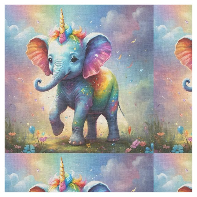 Tecido Radiante Maravilha: O Bebê Arco-Íris Elefante Unic (Detalhe)