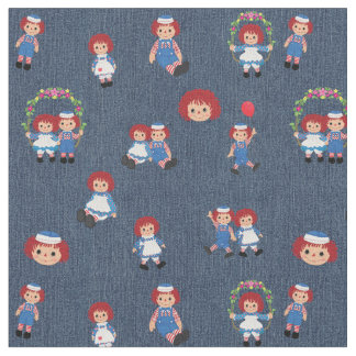 Tecido Raggedy Ann e Andy no Blue Denim