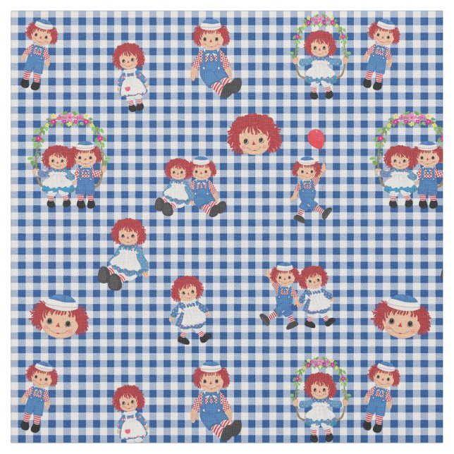 Tecido Raggedy Ann e Andy no Dark Blue Gingham (Detalhe)