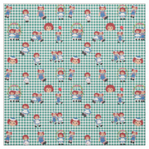 Tecido Raggedy Ann e Andy sobre Gingham Verde