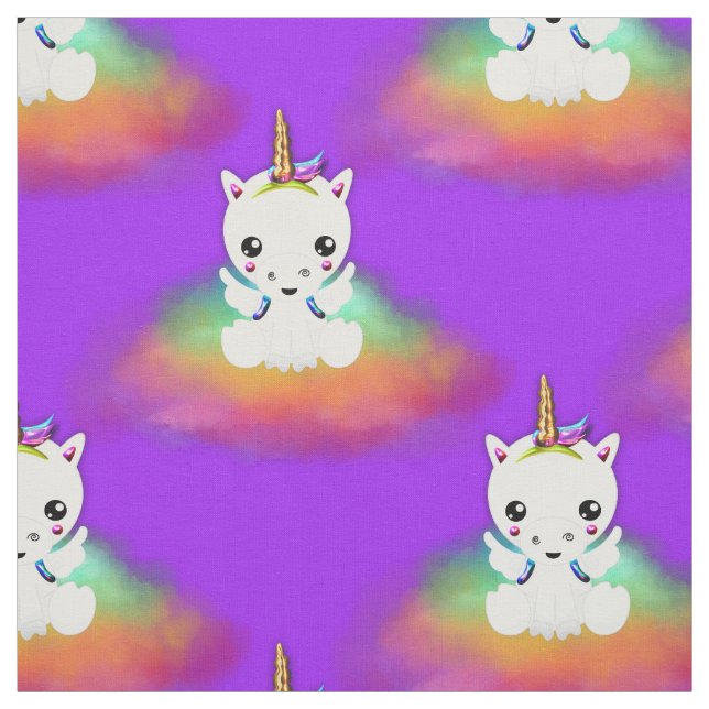 Tecido Rainbow Cloud Unicorns em Roxo (Modelo)
