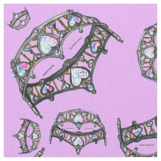 Tecido Rainha Corações Prateadas Coroa Tiara padrão rosa  (Detalhe)