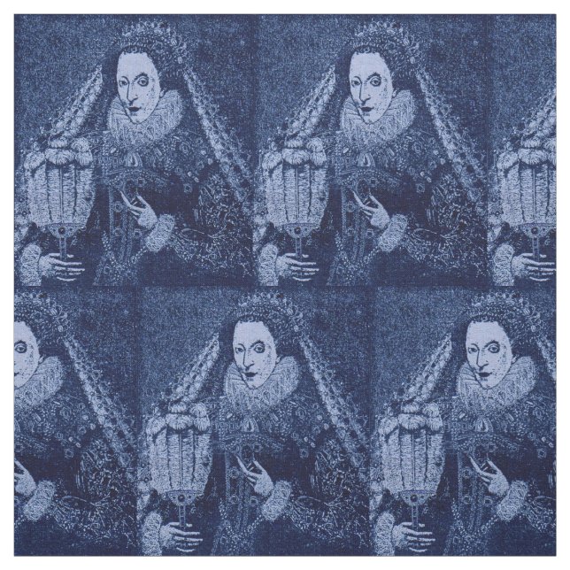 Tecido Rainha Elizabeth I em impressão azul (Modelo)