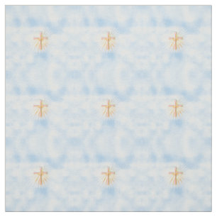 Tecido Raios de Luz da Cruz Religiosa (Com Nuvens)