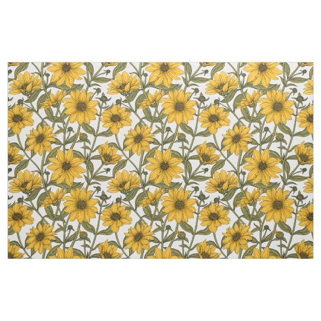 Tecido Raízes de sol, girassol selvagem em branco (Fat Quarter)