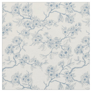 Tecido Ramos de flores de cerejeira em azul e branco esma