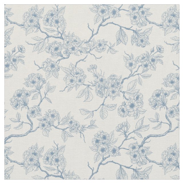 Tecido Ramos de flores de cerejeira em azul e branco esma (Detalhe)