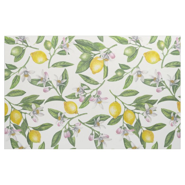 Tecido Ramos de limão com flores e fruta em branco (Fat Quarter)